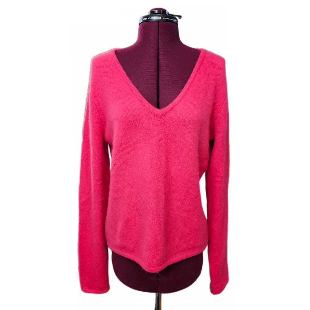 Carole Little Pink Angora Rabbit Lambs Wool V-Neck Sweater